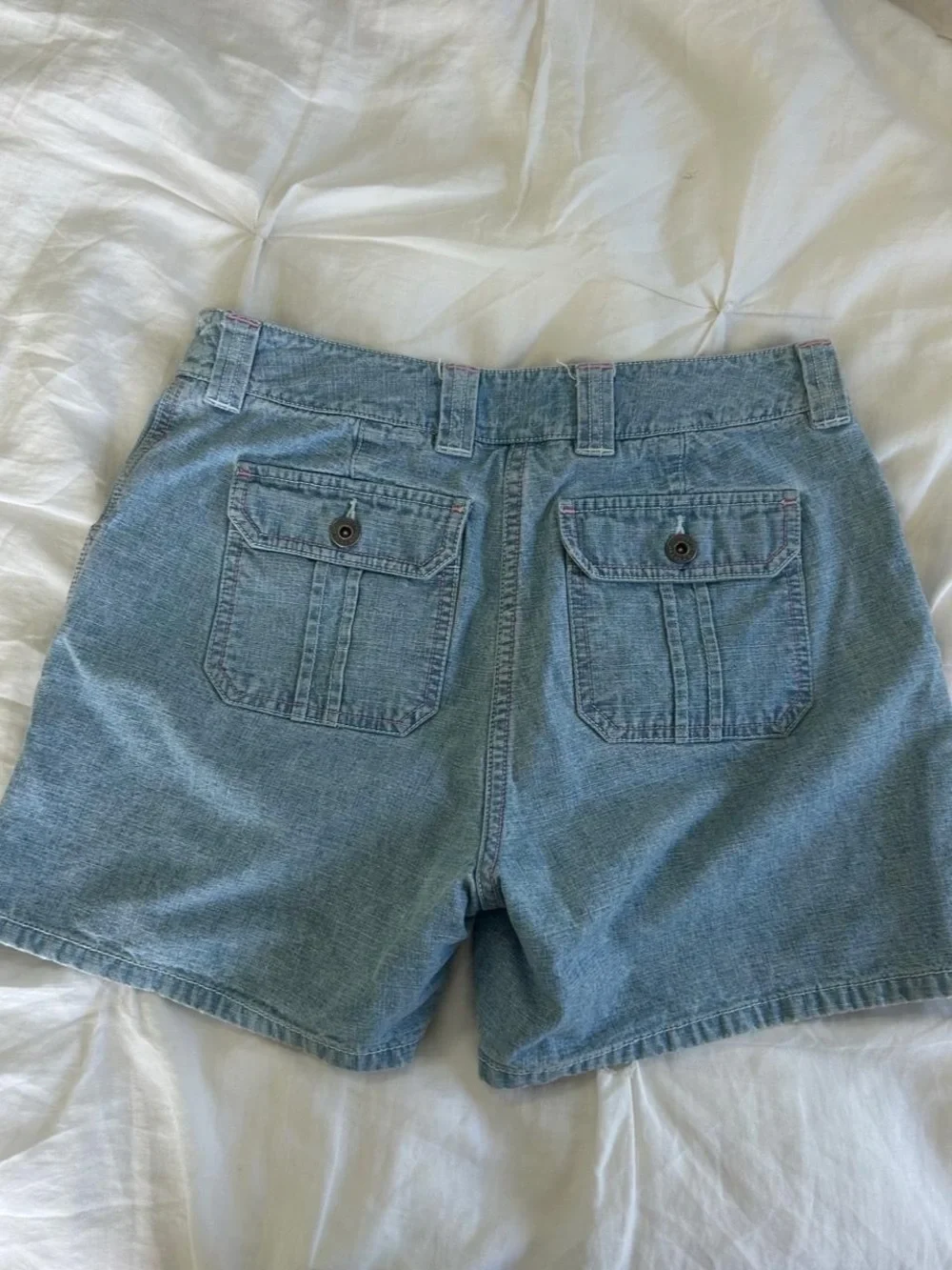 Christopher & Banks Light Wash Denim Shorts with Pink Stitching